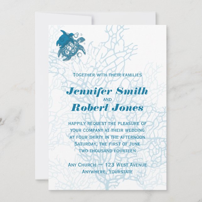 Aqua Turtle Love Wedding Invitation (Front)