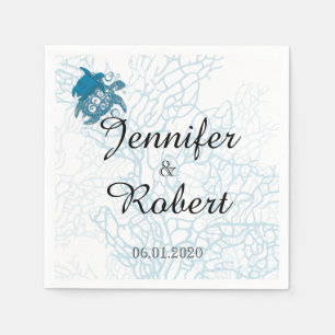 Aqua Turtle Love Wedding Napkin