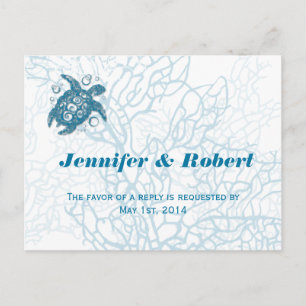 Aqua Turtle Love Wedding RSVP Postcard
