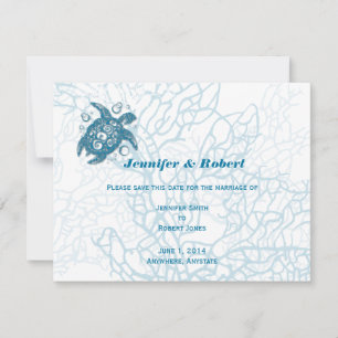 Aqua Turtle Love Wedding Save the Date Card