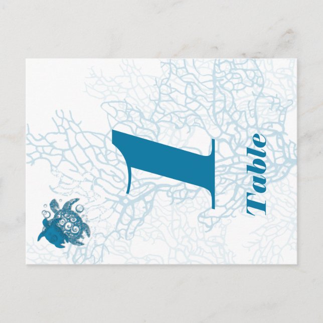 Aqua Turtle Love Wedding Table Number Postcard (Front)