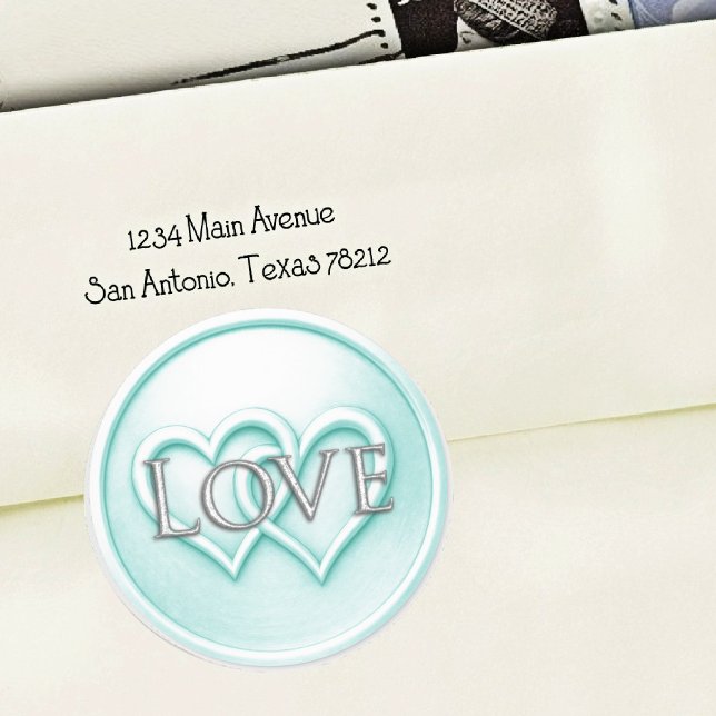 Aqua Two Hearts Intertwined Wedding Classic Round Sticker (Creator Uploaded)