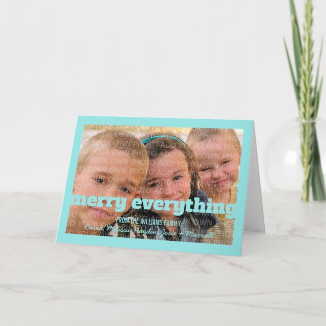 Aqua Typography Merry Everything Greeting Card (Front)