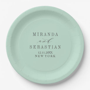 Aqua typography monogram wedding paper plate