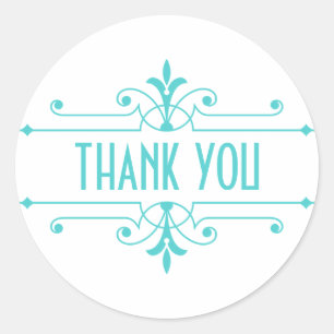 Aqua v2 Fancy Ornamental Thank You Stickers