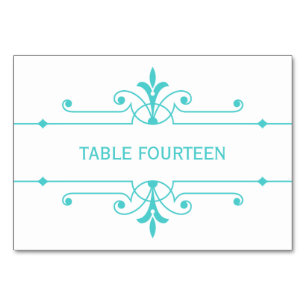 Aqua v2 Fancy Ornamental Wedding Table Card