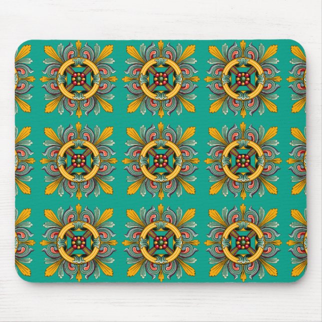 Aqua Victorian Tile Design Mouse Mat (Front)