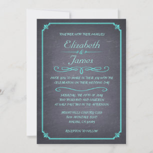 Aqua Vintage Chalkboard Wedding Invitations
