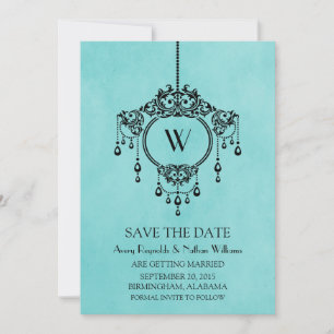 Aqua Vintage Chandelier Save the Date Invite