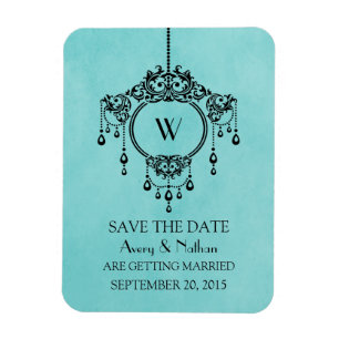 Aqua Vintage Chandelier Save the Date Magnet