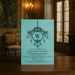 Aqua Vintage Chandelier Wedding Invite
