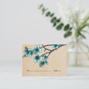 Aqua Vintage Cherry Blossoms Place Cards