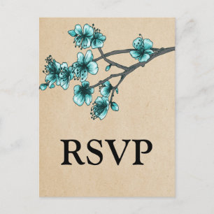 Aqua Vintage Cherry Blossoms RSVP Postcard
