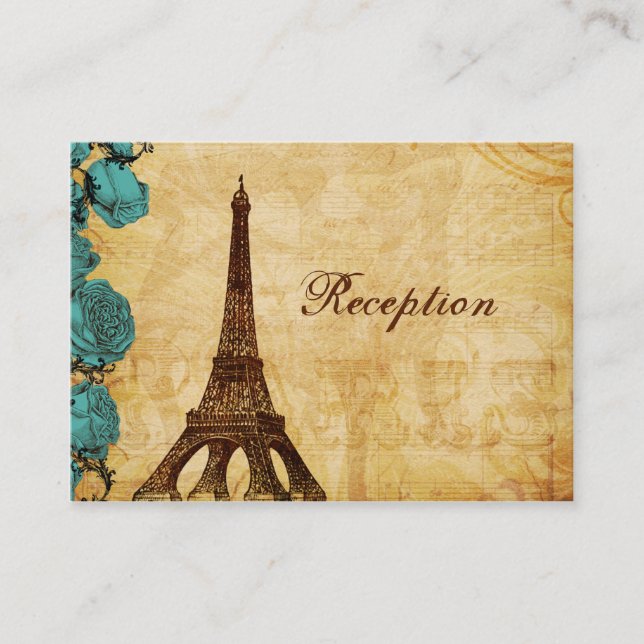 aqua vintage eiffel tower Paris Reception cards (Front)