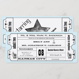 Aqua Vintage Modern Typography Ticket Wedding Invitation