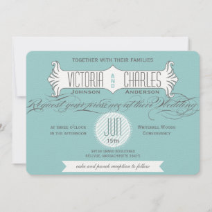 Aqua Vintage Modern Typography Weddings Invitation