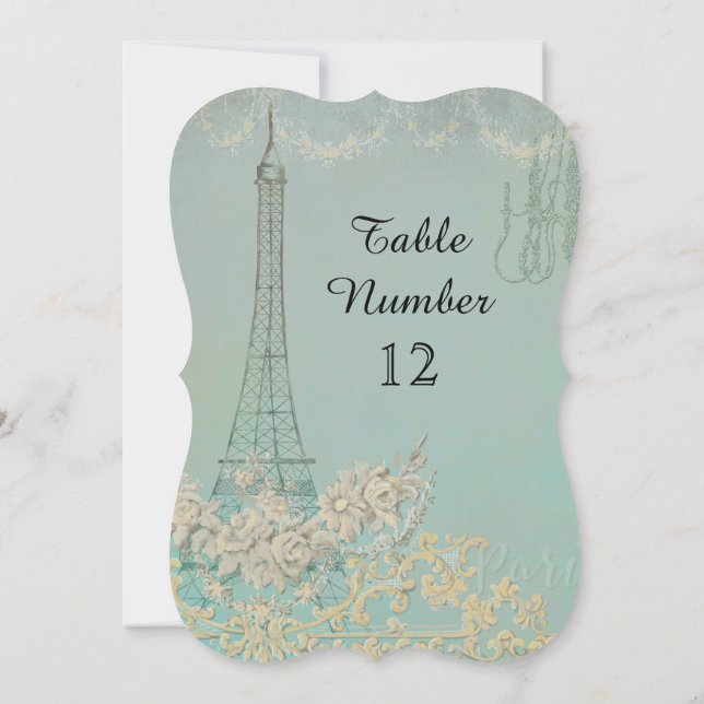 Aqua Vintage Paris Parisian Reception Table Number (Back)