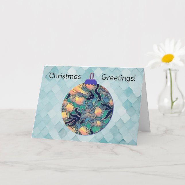 Aqua Vintage Style Blue Christmas Ornament Card (Small Plant)
