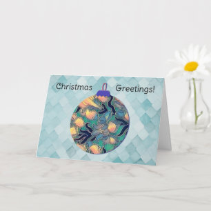 Aqua Vintage Style Blue Christmas Ornament Card