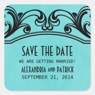 Aqua Vintage Swirls Save the Date Stickers