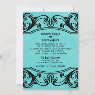 Aqua Vintage Swirls Wedding Invite