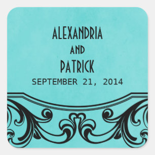 Aqua Vintage Swirls Wedding Stickers