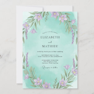Aqua Violet Leafy Wedding Invitation