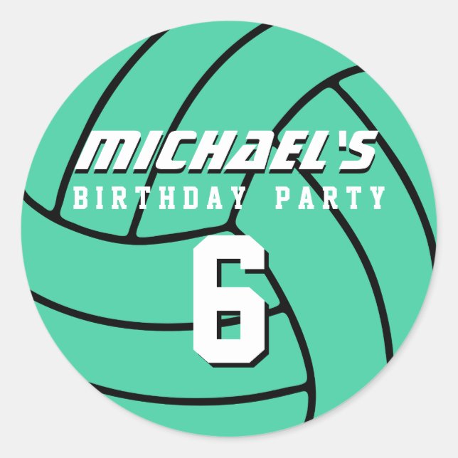 Aqua Volleyball Sticker Sports Kids Birthday Party (Front)