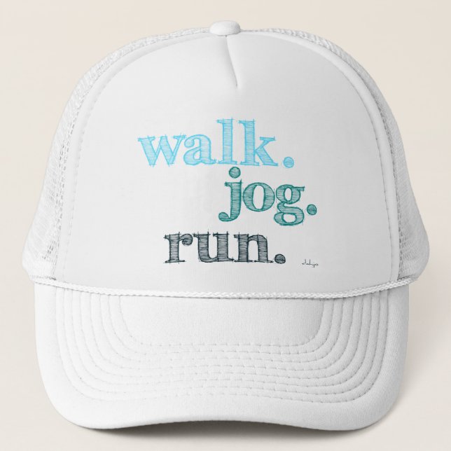 AQUA WALK JOG RUN (font SHADED) Trucker Hat (Front)