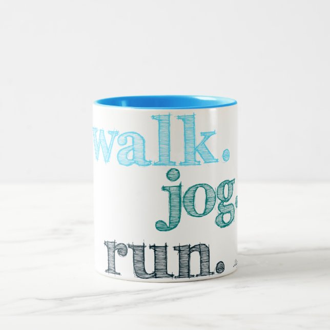 AQUA WALK JOG RUN (font SHADED) Two-Tone Coffee Mug (Center)