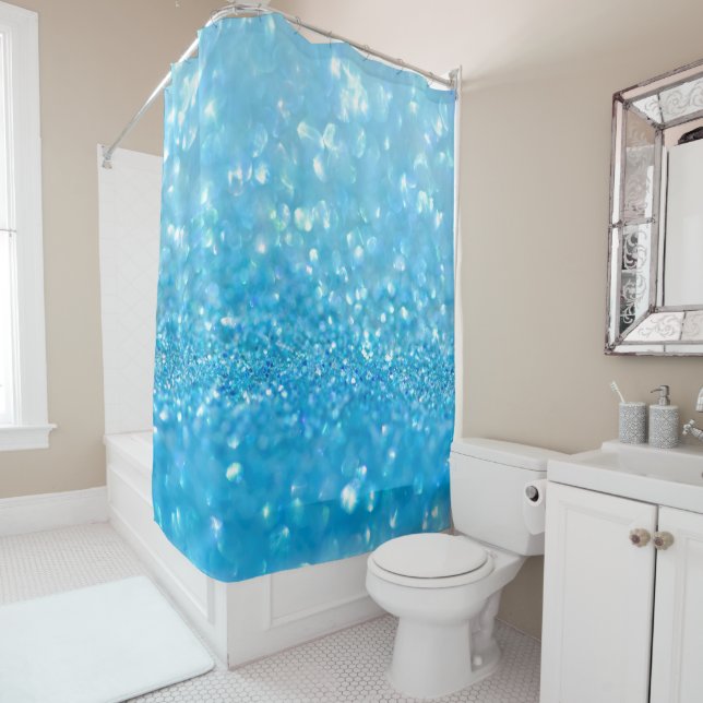 Aqua Water Baby Blue Glitter Shower Curtain (In Situ)
