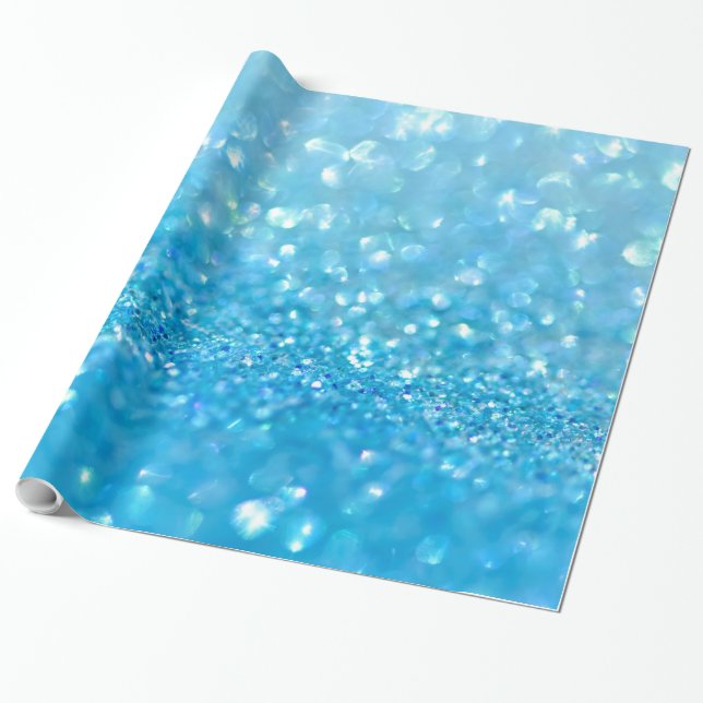Aqua Water Baby Blue Glitter Wrapping Paper (Unrolled)