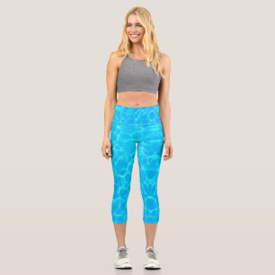 Aqua Water Pattern With Reflection Waves Capri Leggings