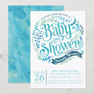 Aqua Watercolor Baby Shower Invitation