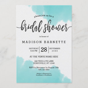 Aqua Watercolor Brush Bridal Shower Invitation