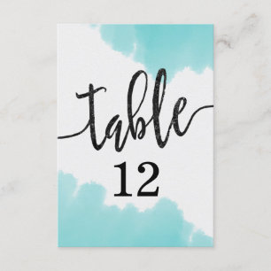 Aqua Watercolor Brush Strokes Table Number Seating