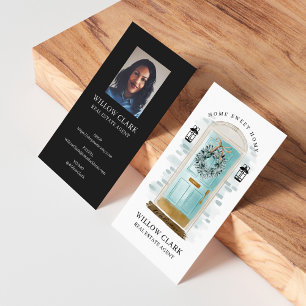 Aqua Watercolor Front Door Wreath Real Estate Business Card