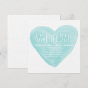 Aqua Watercolor Heart Save the Date Invite
