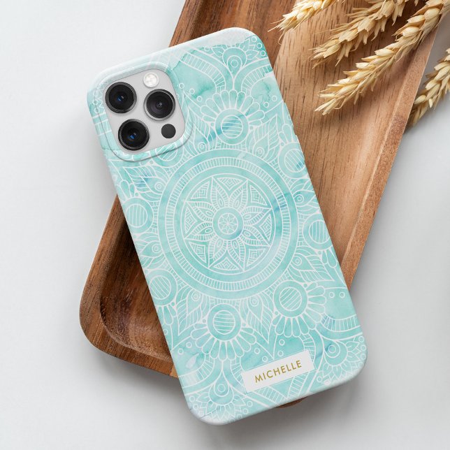 Aqua Watercolor Mandala Case-Mate iPhone Case (Creator Uploaded)