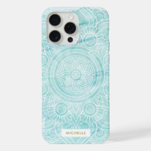 Aqua Watercolor Mandala iPhone 15 Pro Max Case