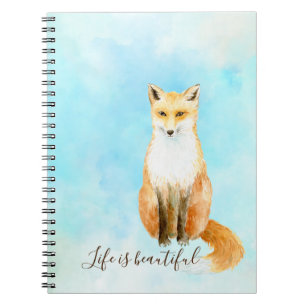 Aqua Watercolor Orange Fox             Notebook