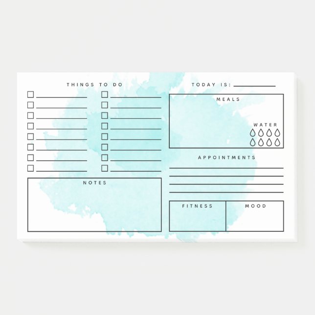 Aqua Watercolor Splash Daily Planner Post-it Notes (Front)