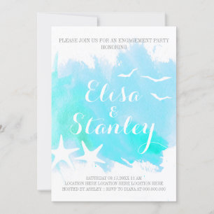 Aqua watercolor, starfish wedding engagement party invitation