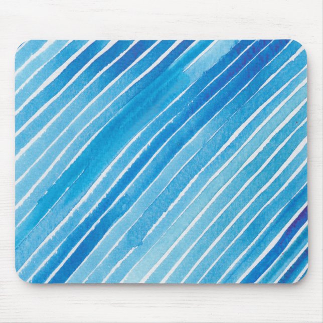 Aqua Watercolor Stripes Mouse Mat (Front)
