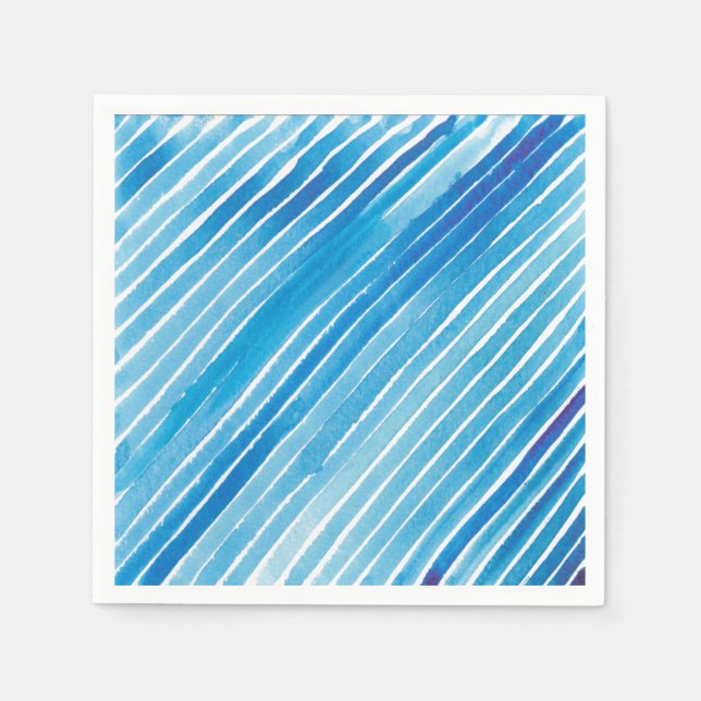 Aqua Watercolor Stripes Napkin (Front)
