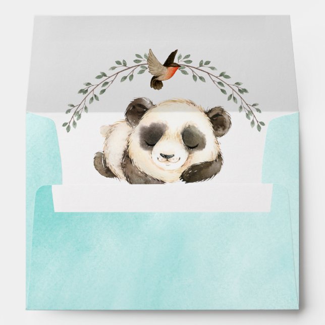Aqua Watercolor Wash Panda Bear Envelope (Back (Bottom))