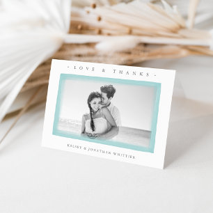 Aqua Watercolor Wedding Photo Thank You Card