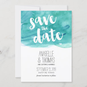 Aqua Watercolor Wedding Save the Date Invitation