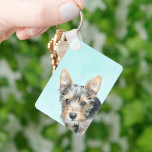 Aqua Watercolor with Pet Photo Key Ring