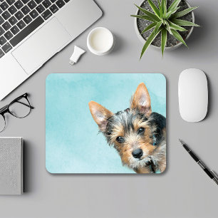 Aqua Watercolor with Pet Photo Mouse Mat